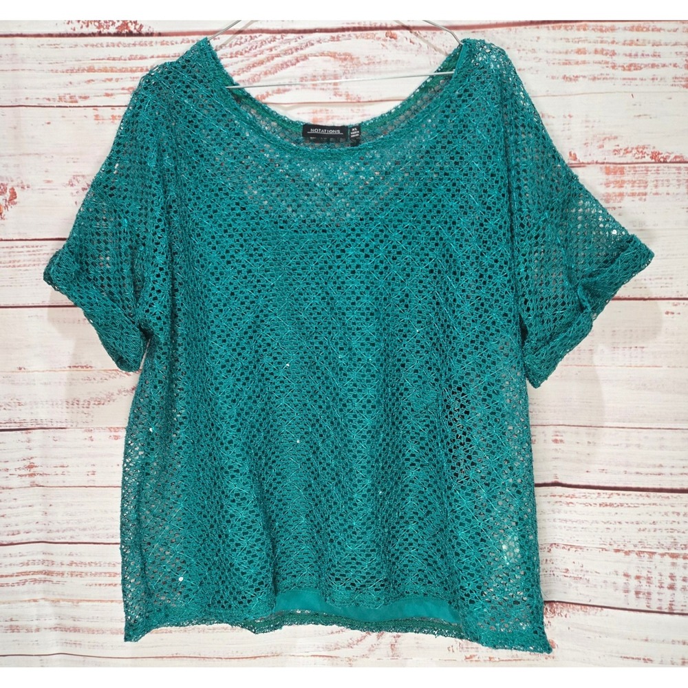 Notations Women 2 Piece Sequin Crochet Top with Camisole Green XL New with tag!